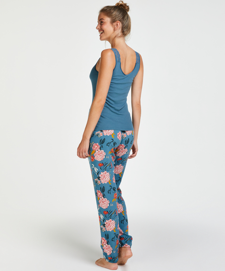 Ribbestrikket singlet med blonder, Gr&oslash;nn