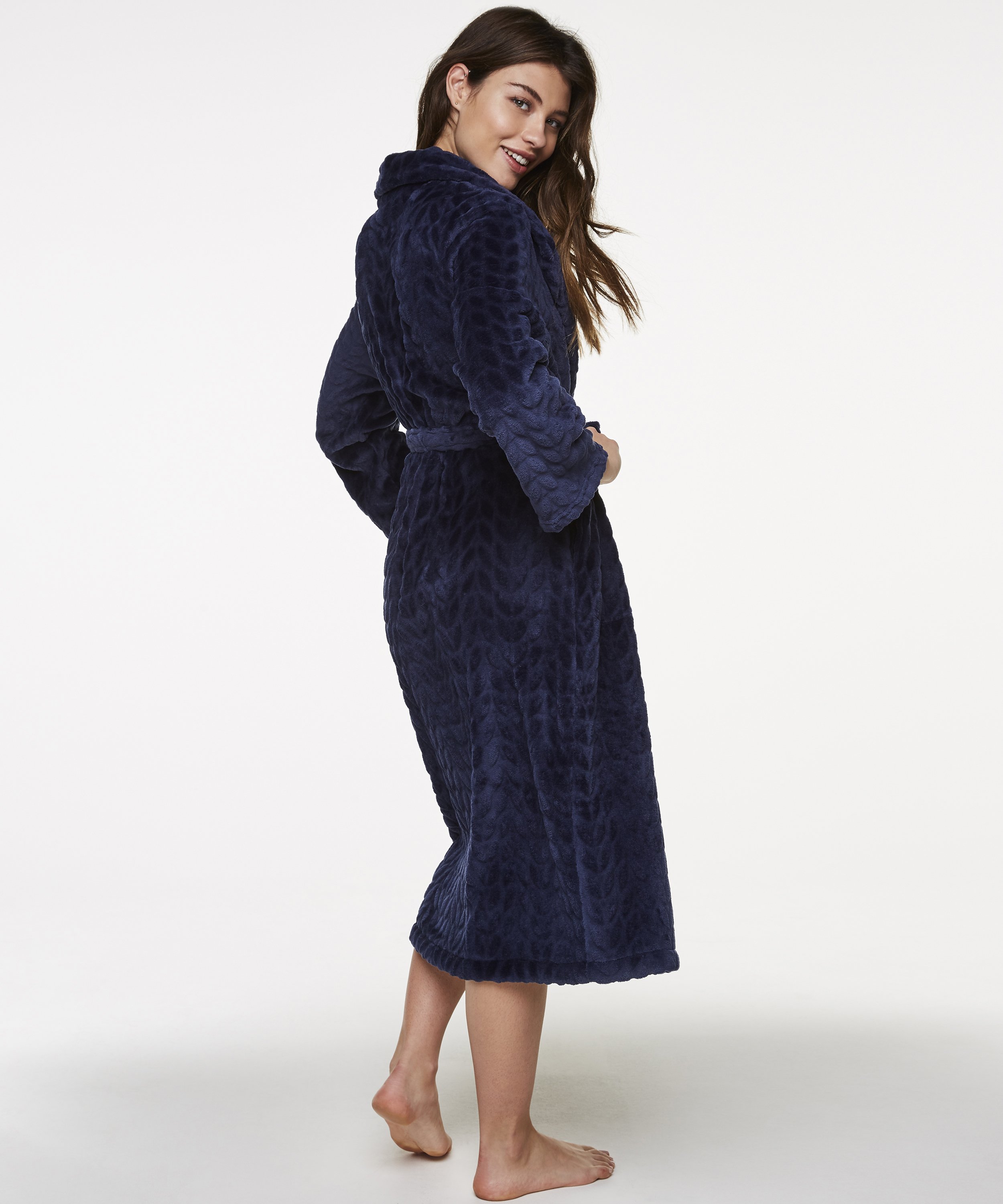 Leaves Fleece Bathrobe, Blå, main