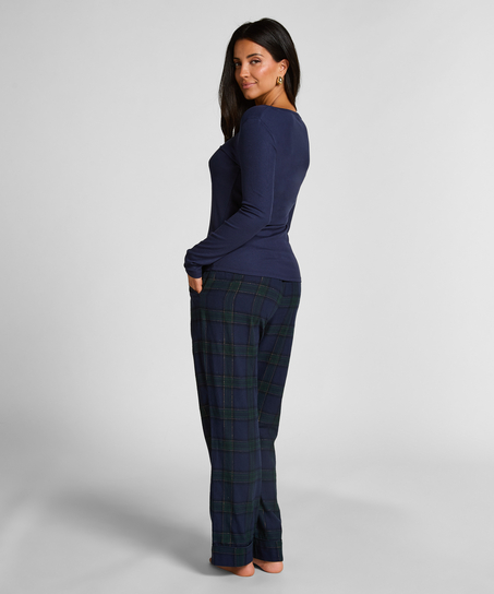 Langermet pysjamastopp Henley, Bl&aring;