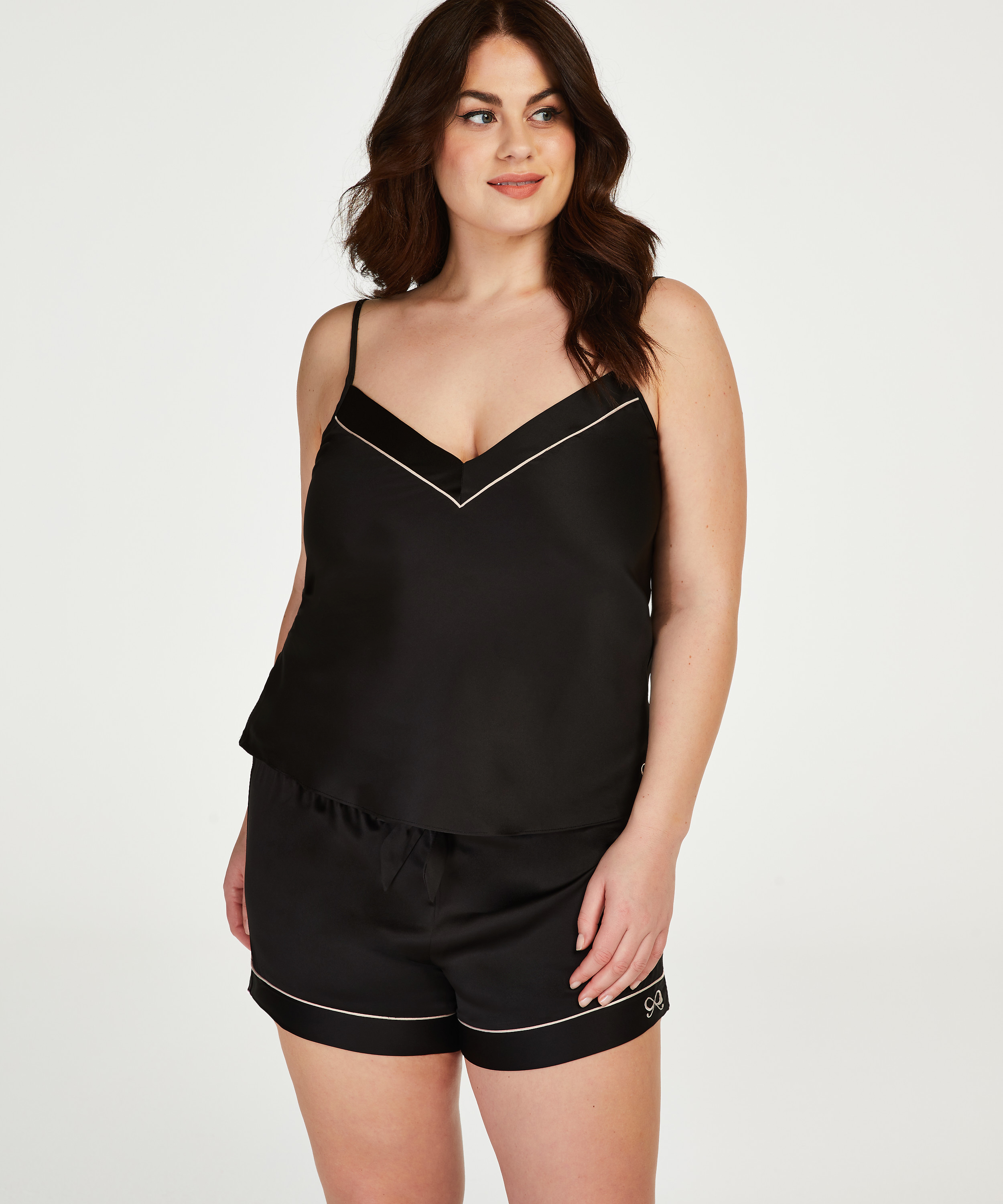 Bow satengtopp, Svart, main