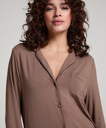 Essential langermet skjortekjole i jerseystoff, Brun