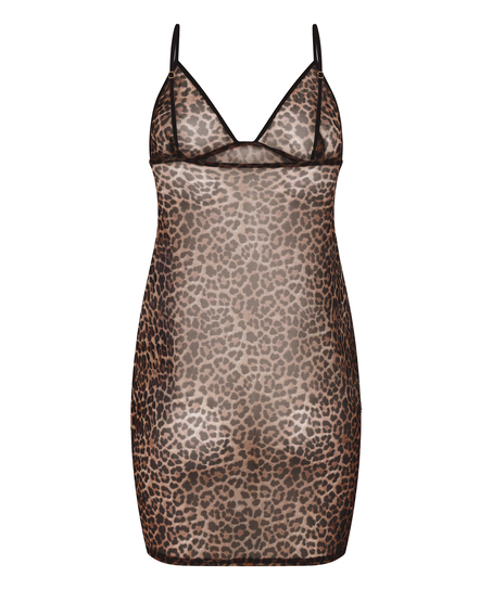Leopard slipkjole i netting, Svart