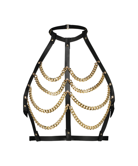 Bralette med kjede i imitert skinn, Svart