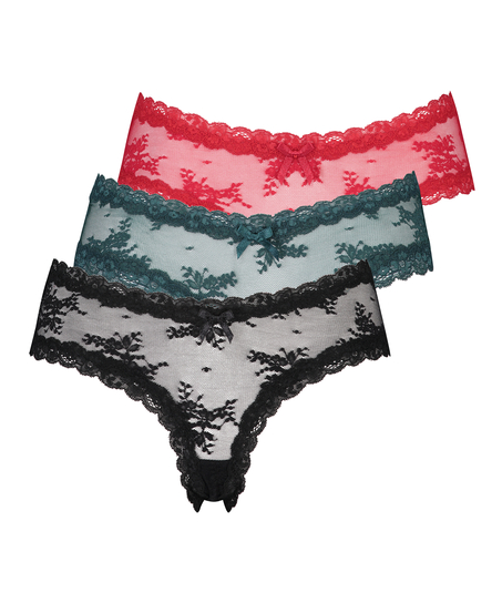 3 par brasilianske truser med V-form, Svart