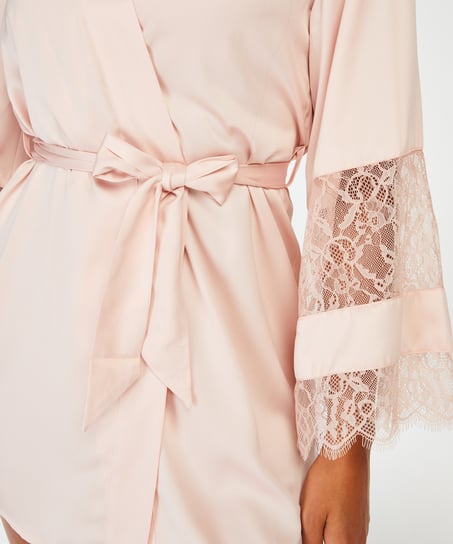 Kimono med satengblonder, Rosa