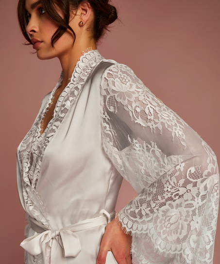 Kimono med heldekkende blonder, Hvit