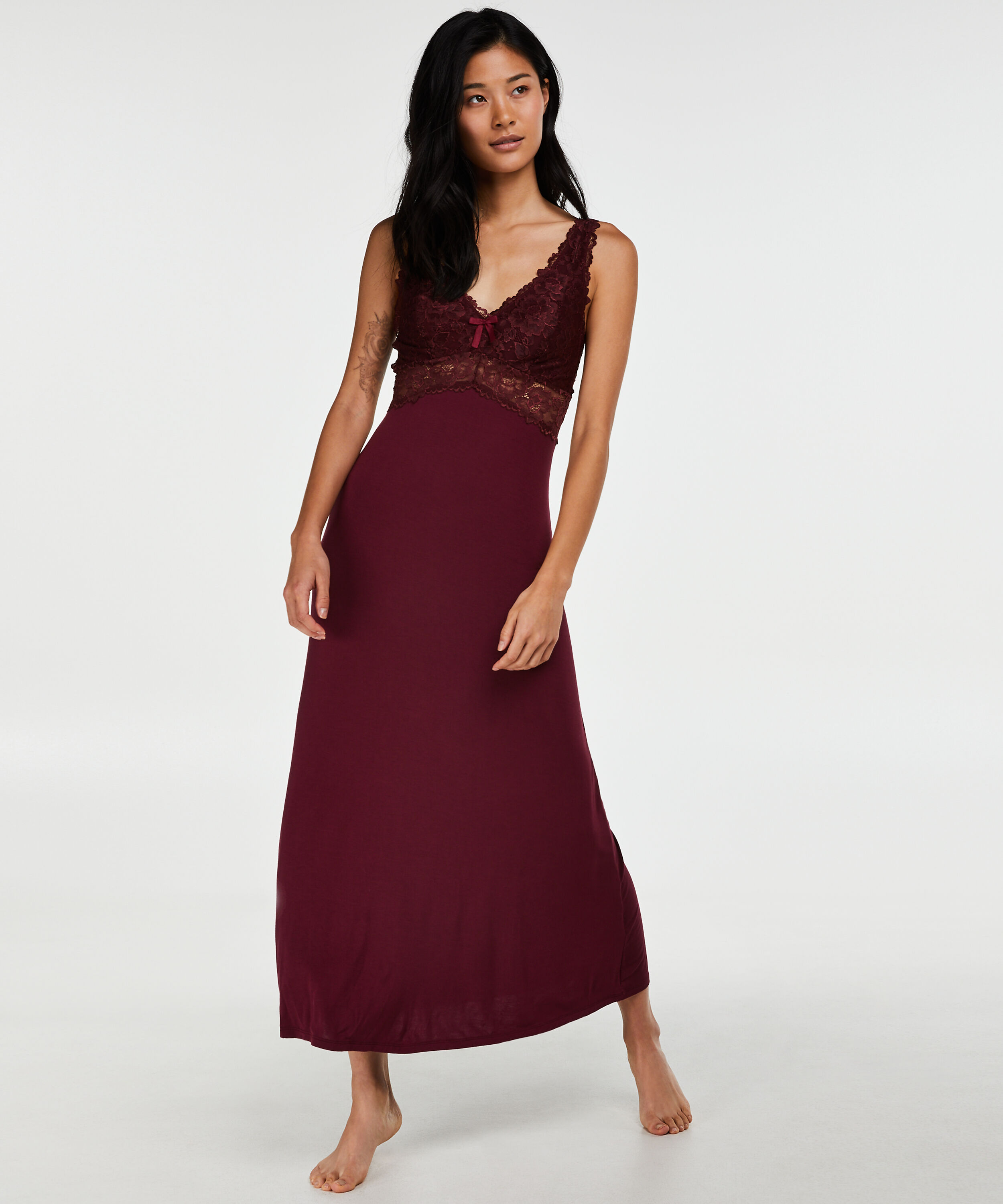 Modal Lace lang slipkjole, Rød