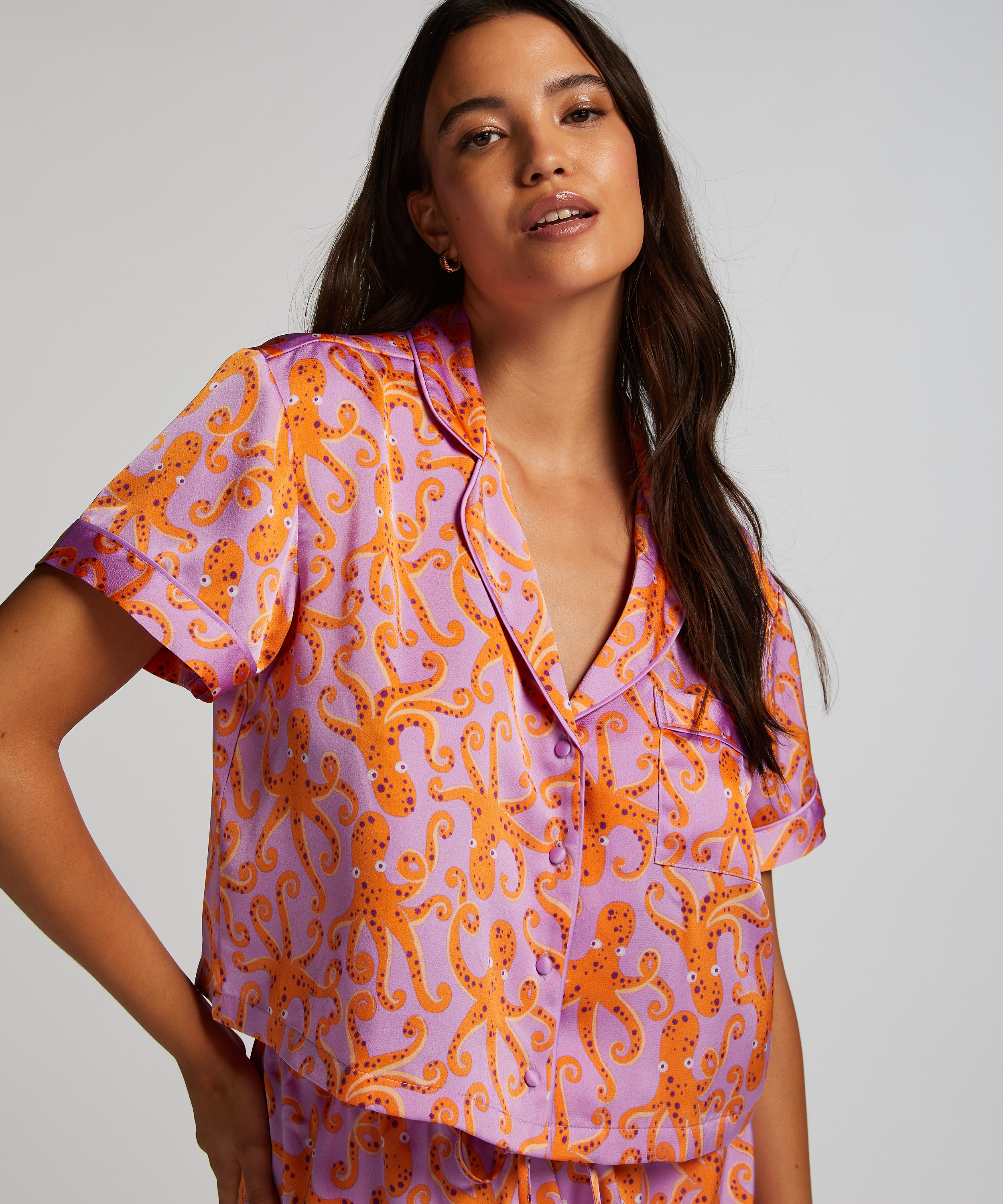 Kortermet jakke i sateng, Lilla, main