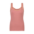 Ribbestrikket singlet med blonder, Rosa