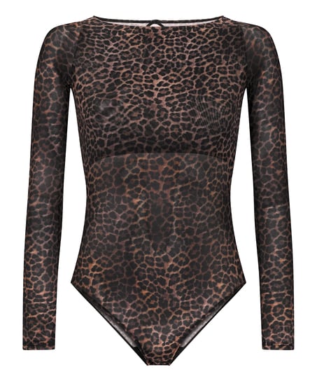 Tara Leopard Body med lange ermer, Svart
