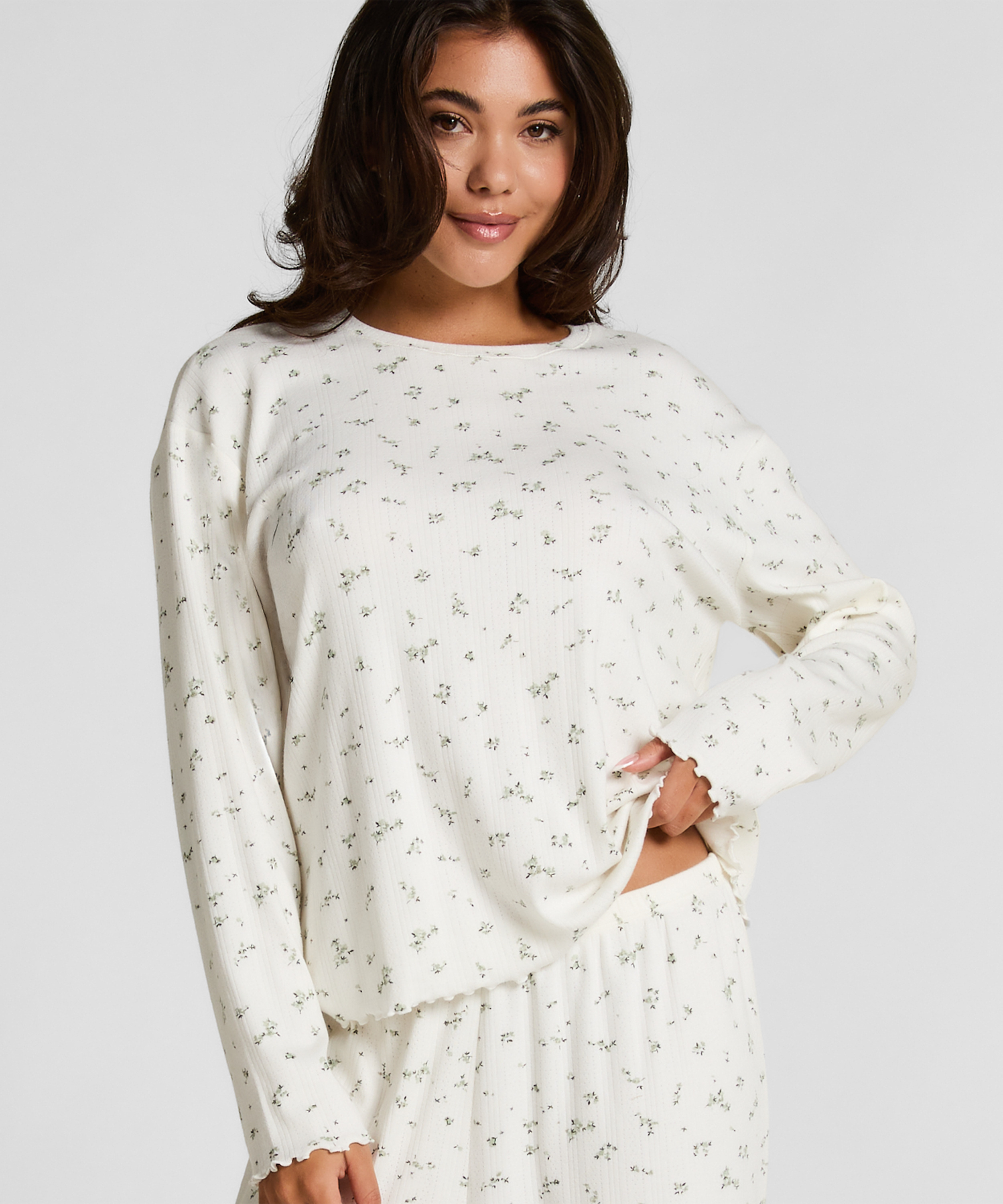 Pyjama Top Loose Pointelle, Hvit, main