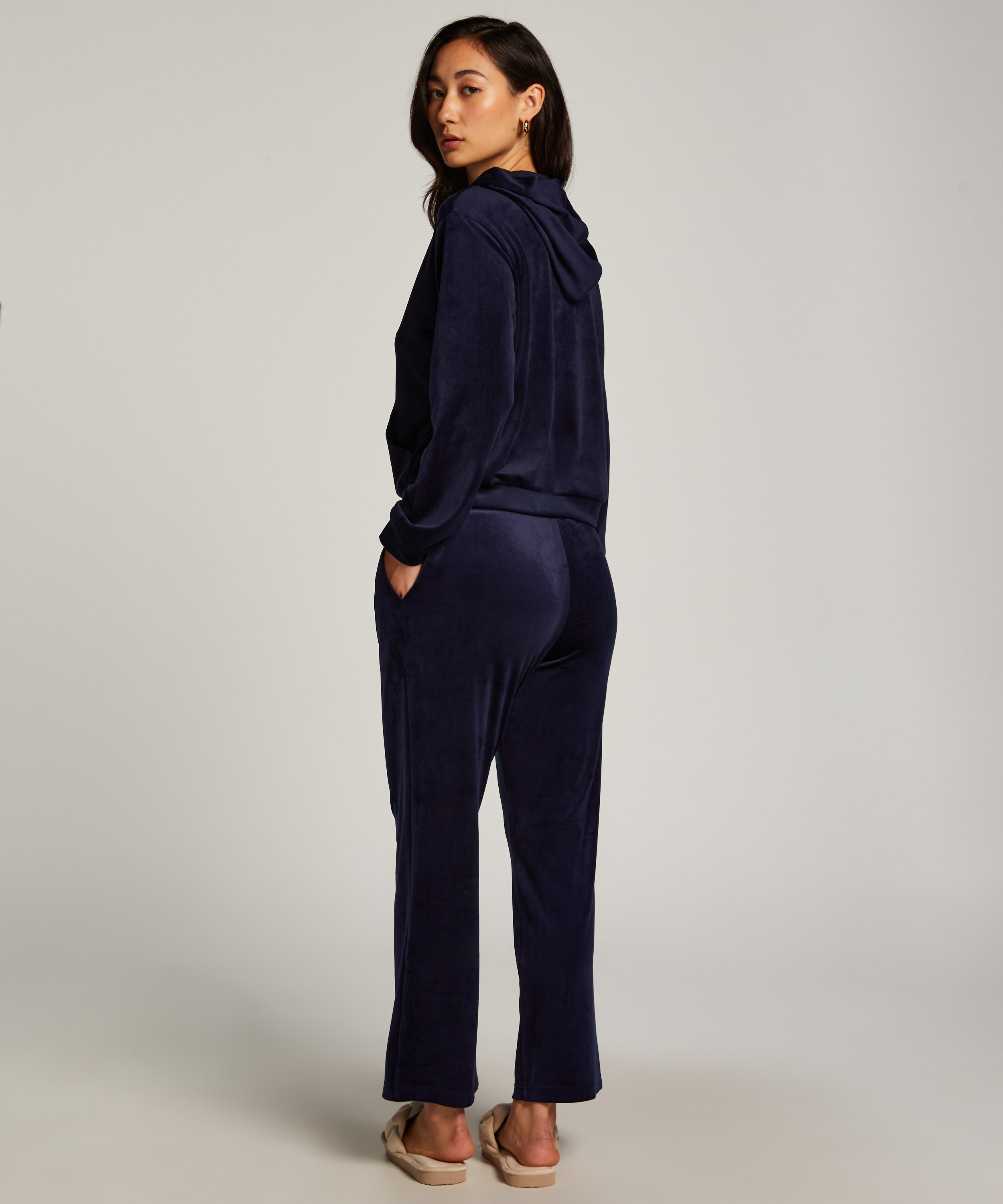 Hoodie jakke i velur, Blå, main