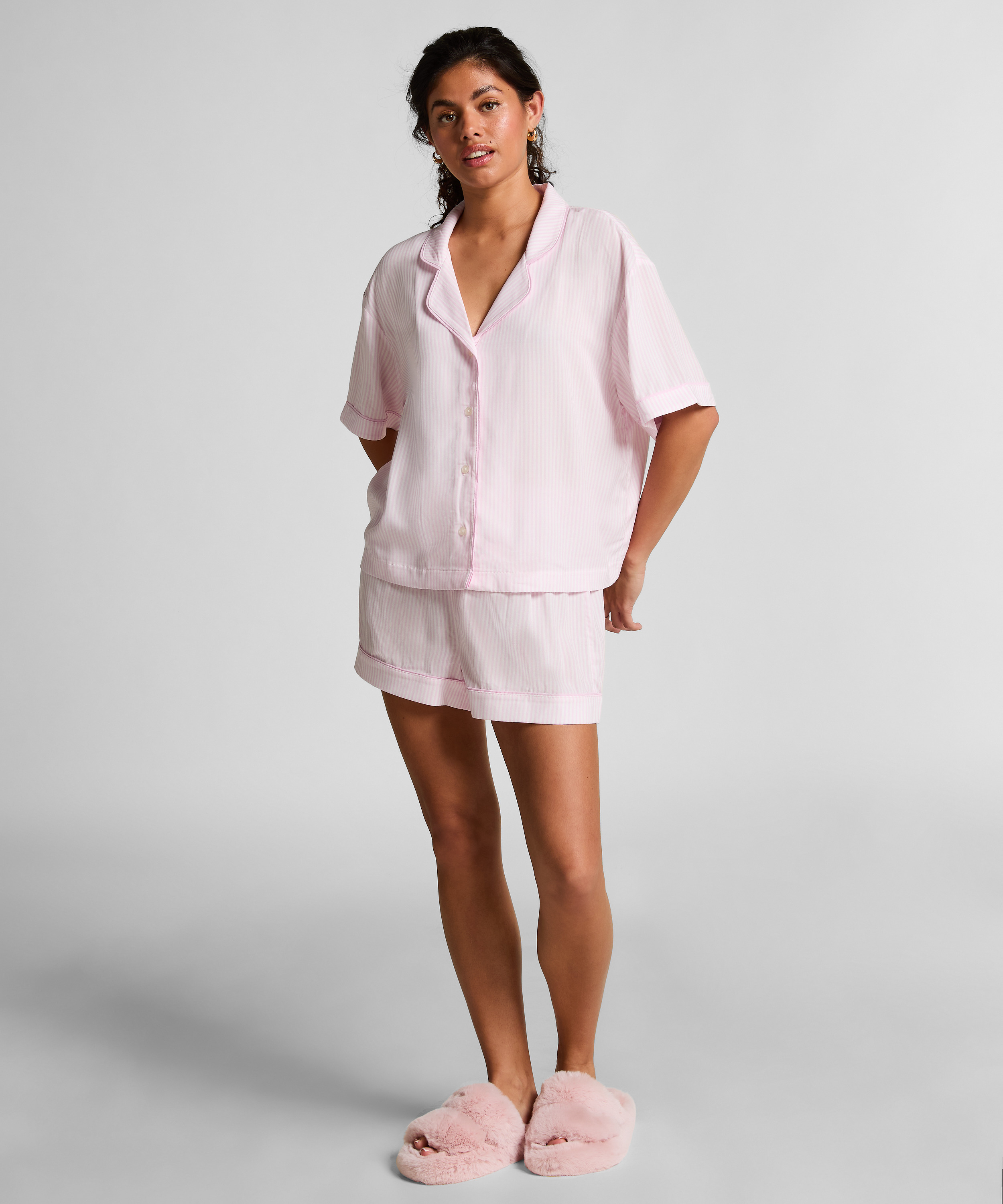 Pyjamasjakke med korte ermer, Rosa, main