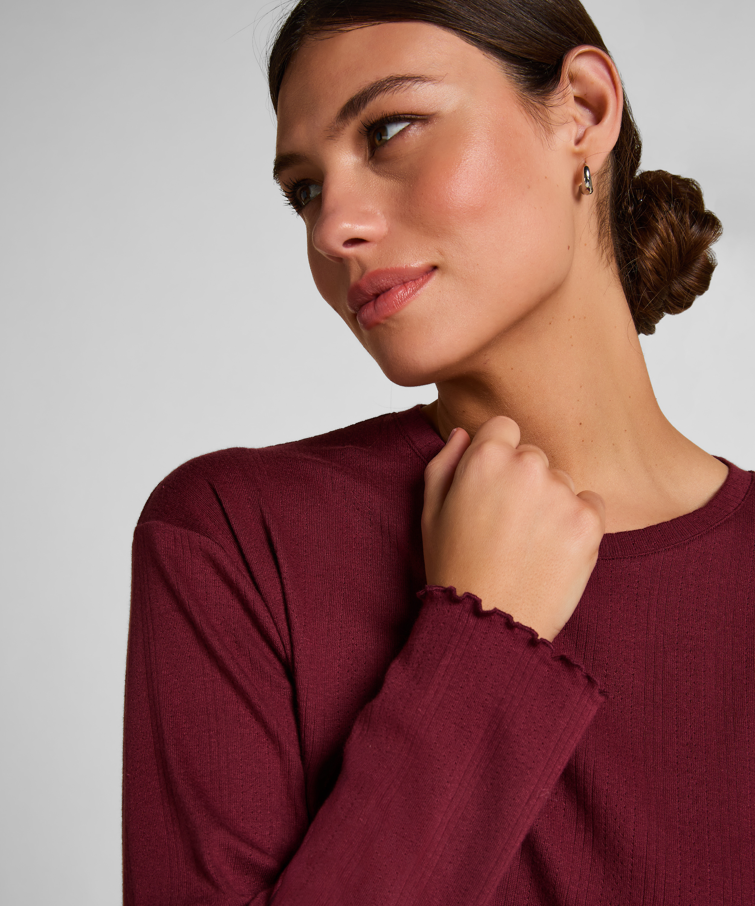 Pyjama Top Loose Pointelle, R&oslash;d, main