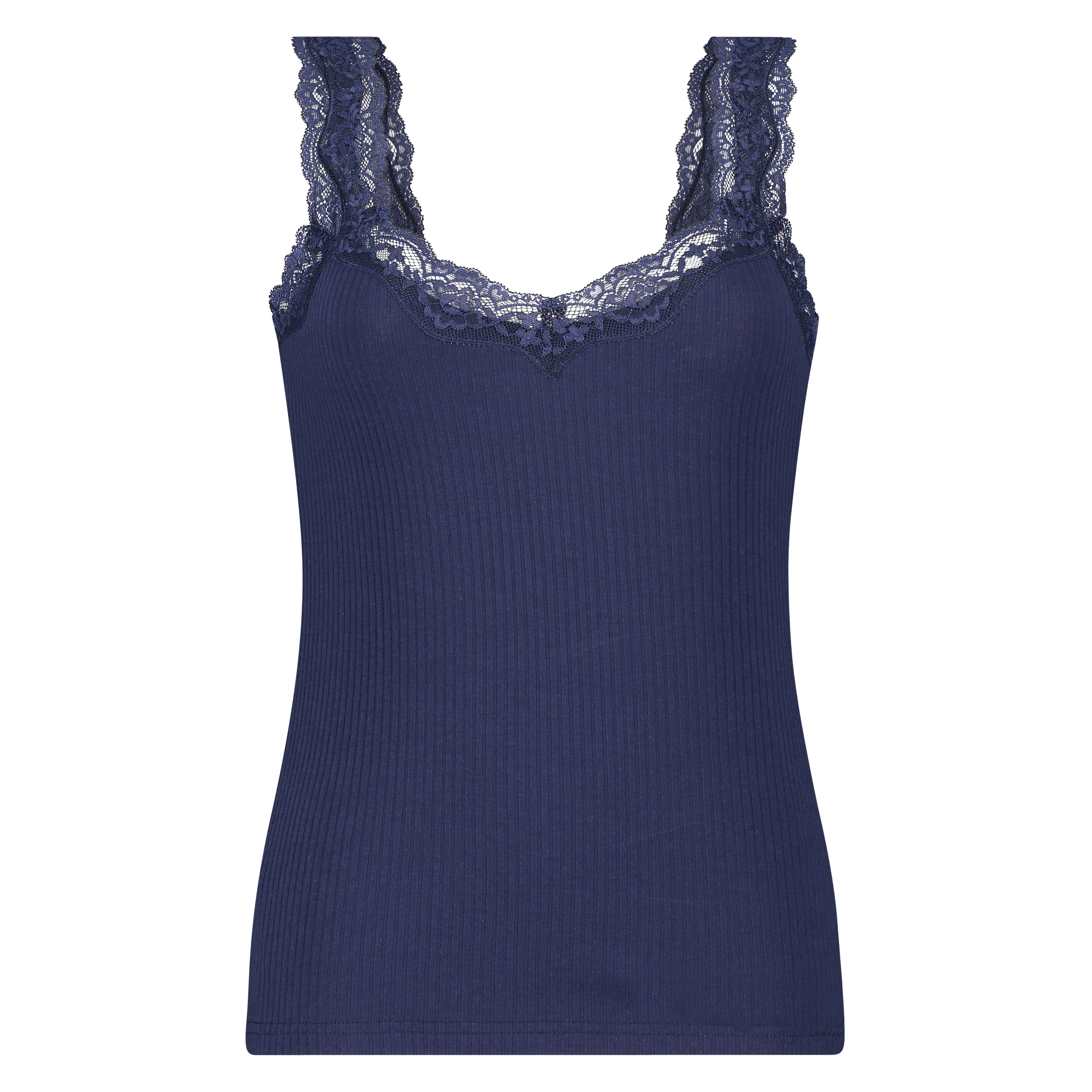 Rib Cami Lace topp, Blå, main