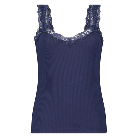 Rib Cami Lace topp, Blå