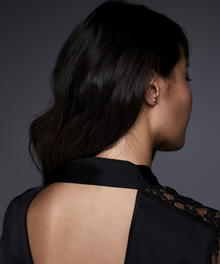 Satin Lace Flared Kimono, Svart