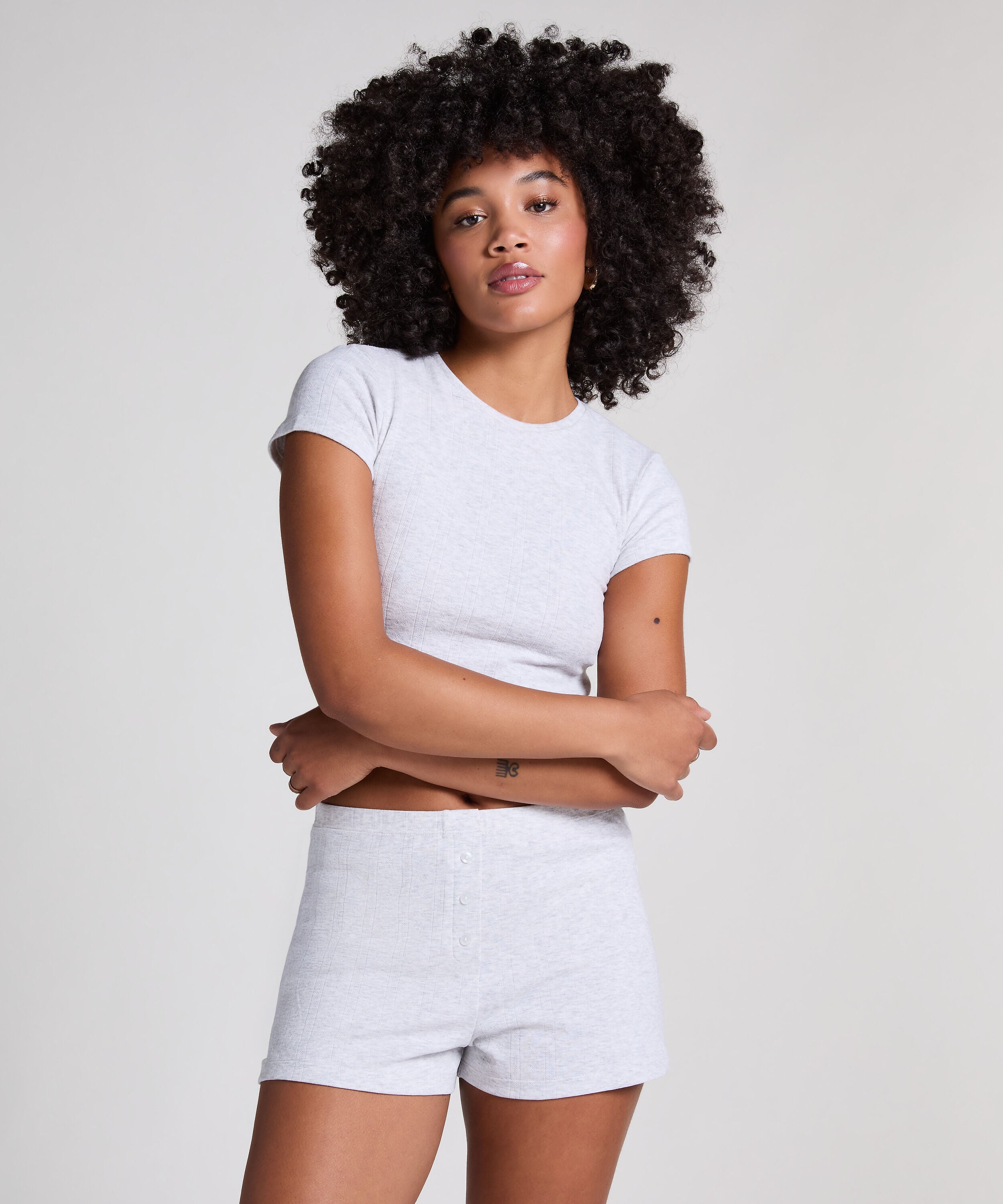 Pyjamas Shorts Pointelle, Grå Pyjamas Shorts Pointelle, Grå