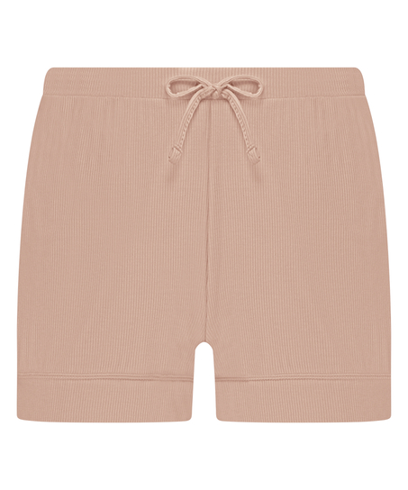 Shorts i ribbestrikket jersey – Basisplagg, Beige