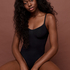 Sømløs body med høyt snitt, Svart