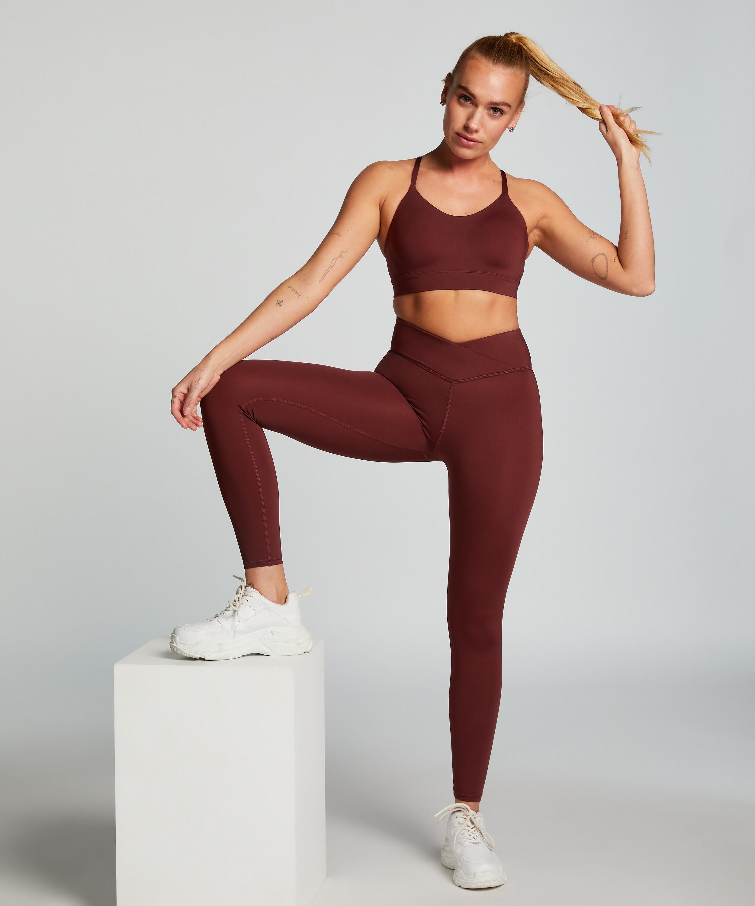 HKMX Tights med krysset høyt liv, Rød