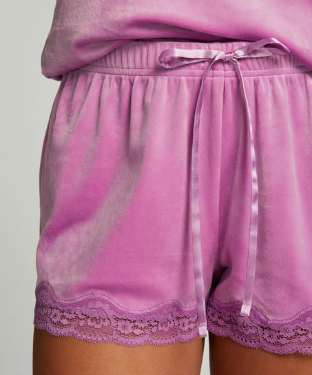 Velvet lace shorts, Rosa