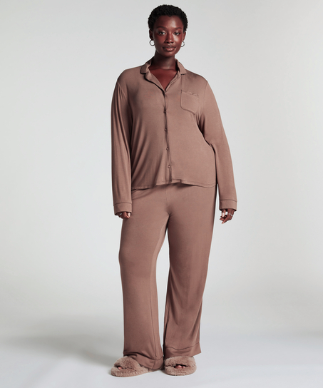 Essential langermet jakke i jerseystoff, Brun