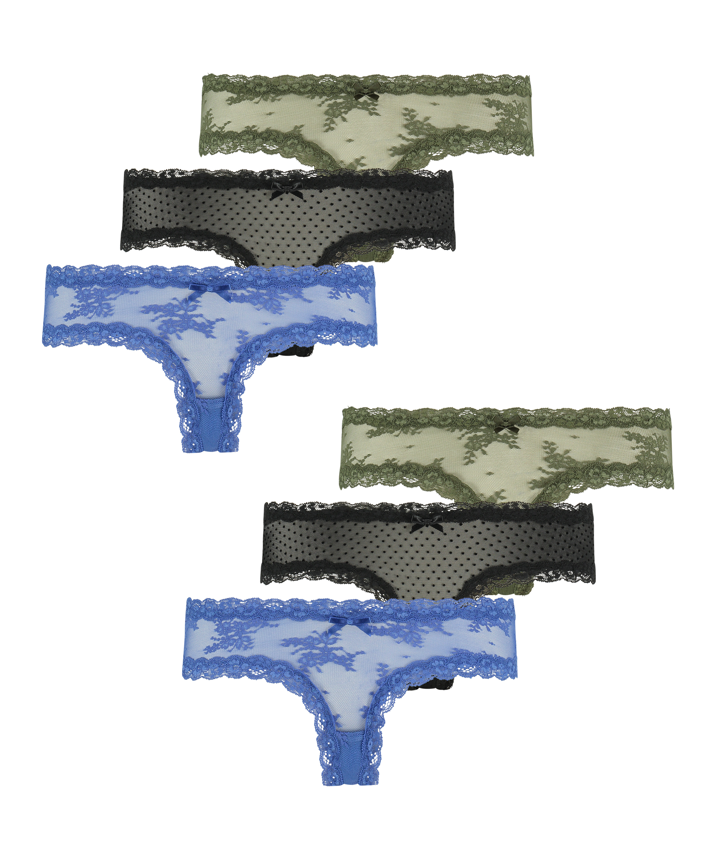 V-formet brasiliansk truse i mesh 6-pakning, Blå, main