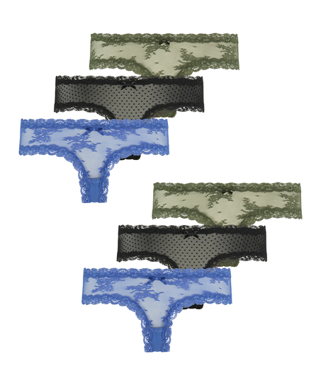 V-formet brasiliansk truse i mesh 6-pakning, Blå