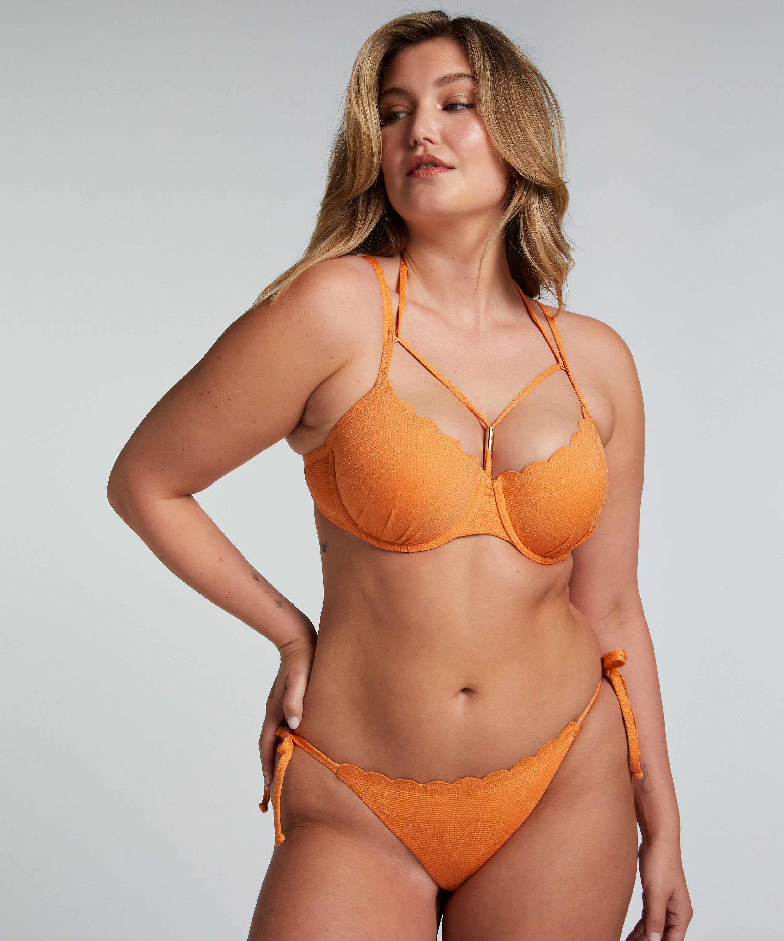 Cheeky Tanga Bikini Underdel Scallop Lurex, Oransje