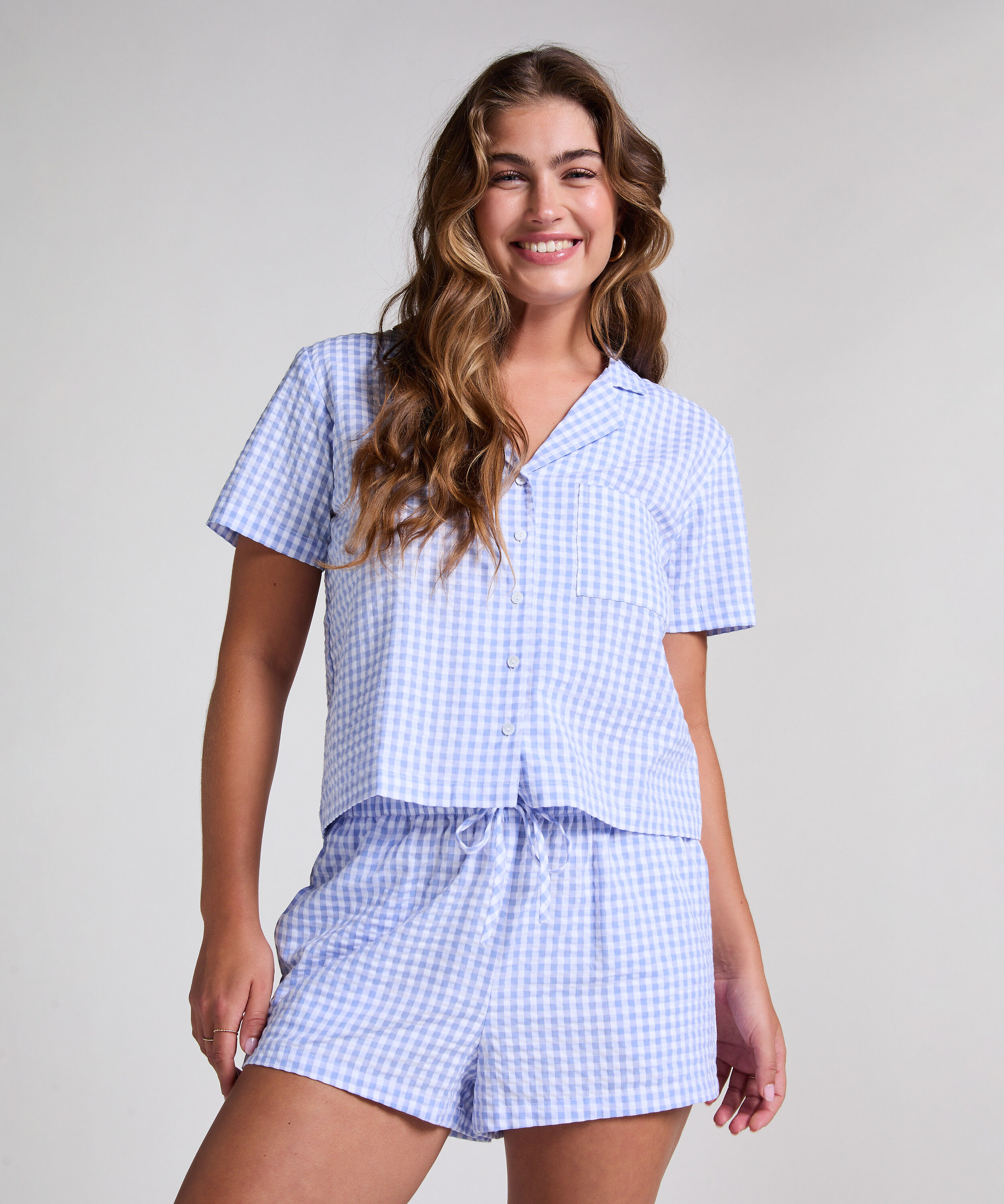 Seersucker shorts, Blå