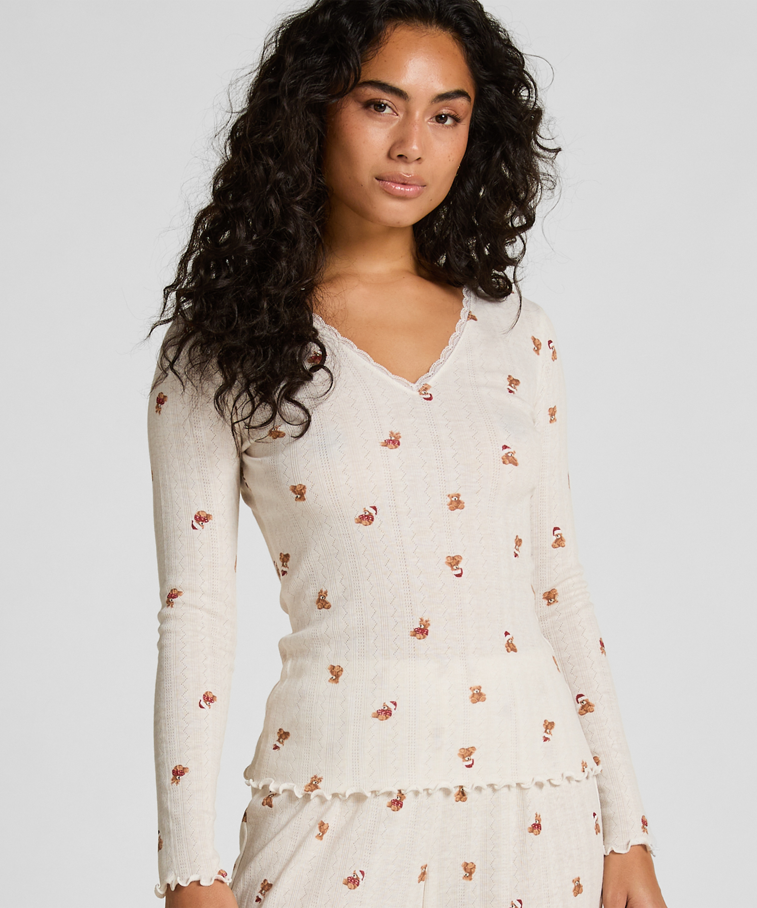 Pysjamatopp Pointelle, Hvit, main