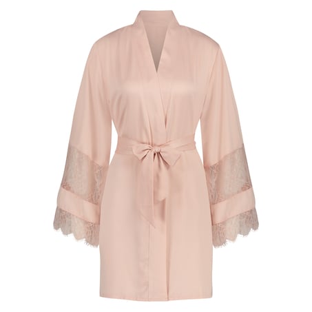 Kimono med satengblonder, Rosa