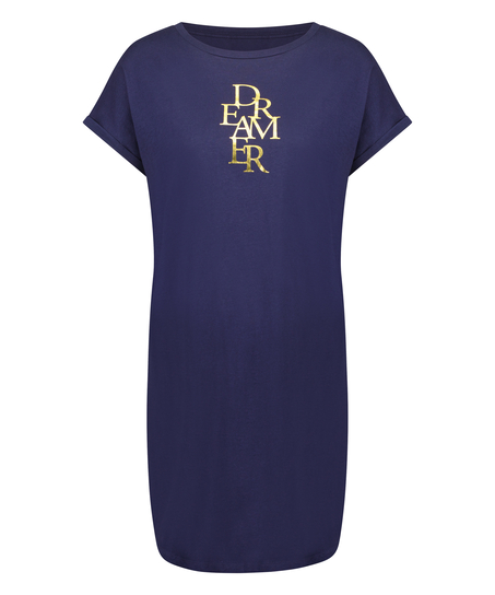 Nattskjorte med rund hals, Bl&aring;