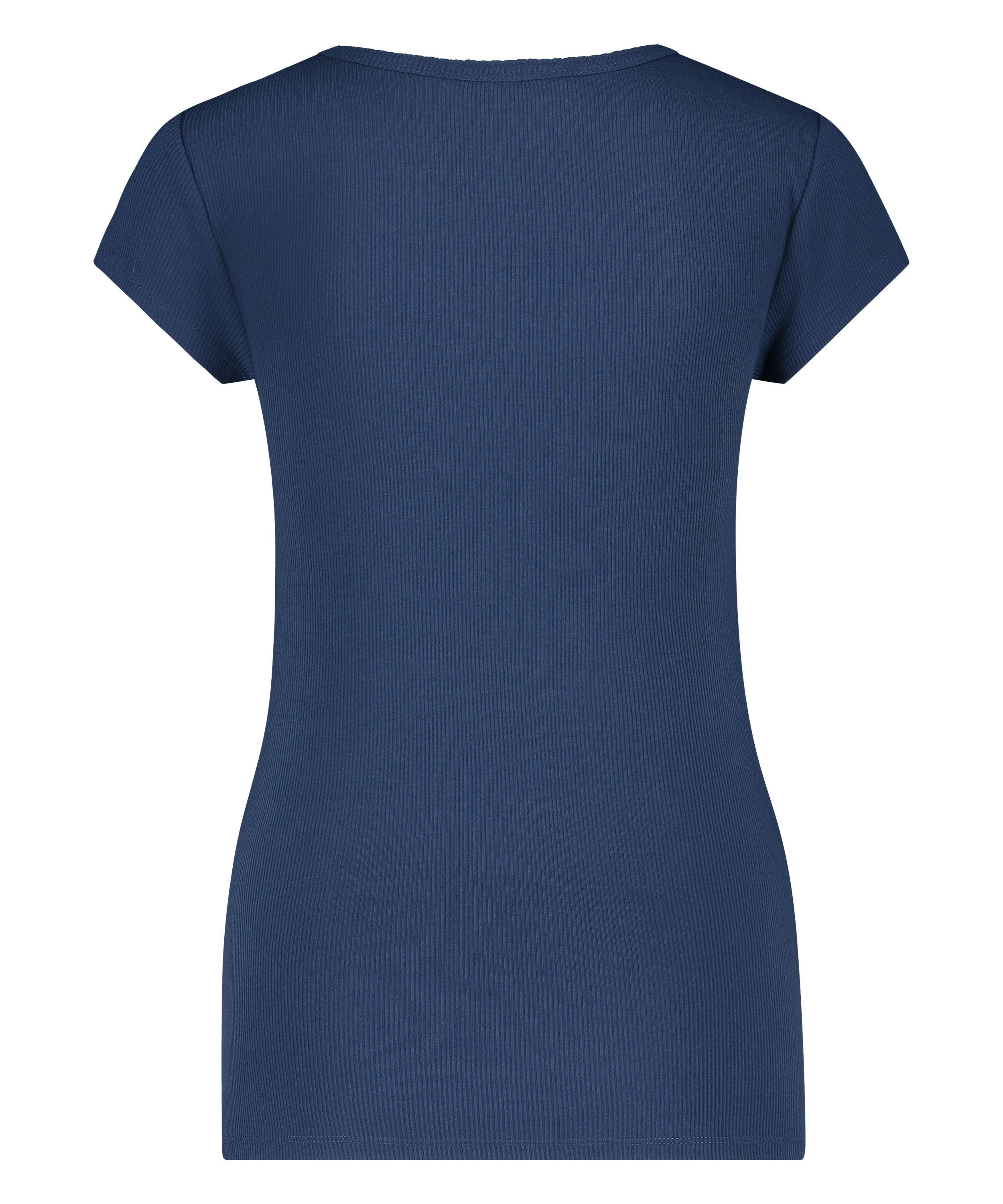 Ribbestrikket pysjamastopp med korte ermer., Blå, main