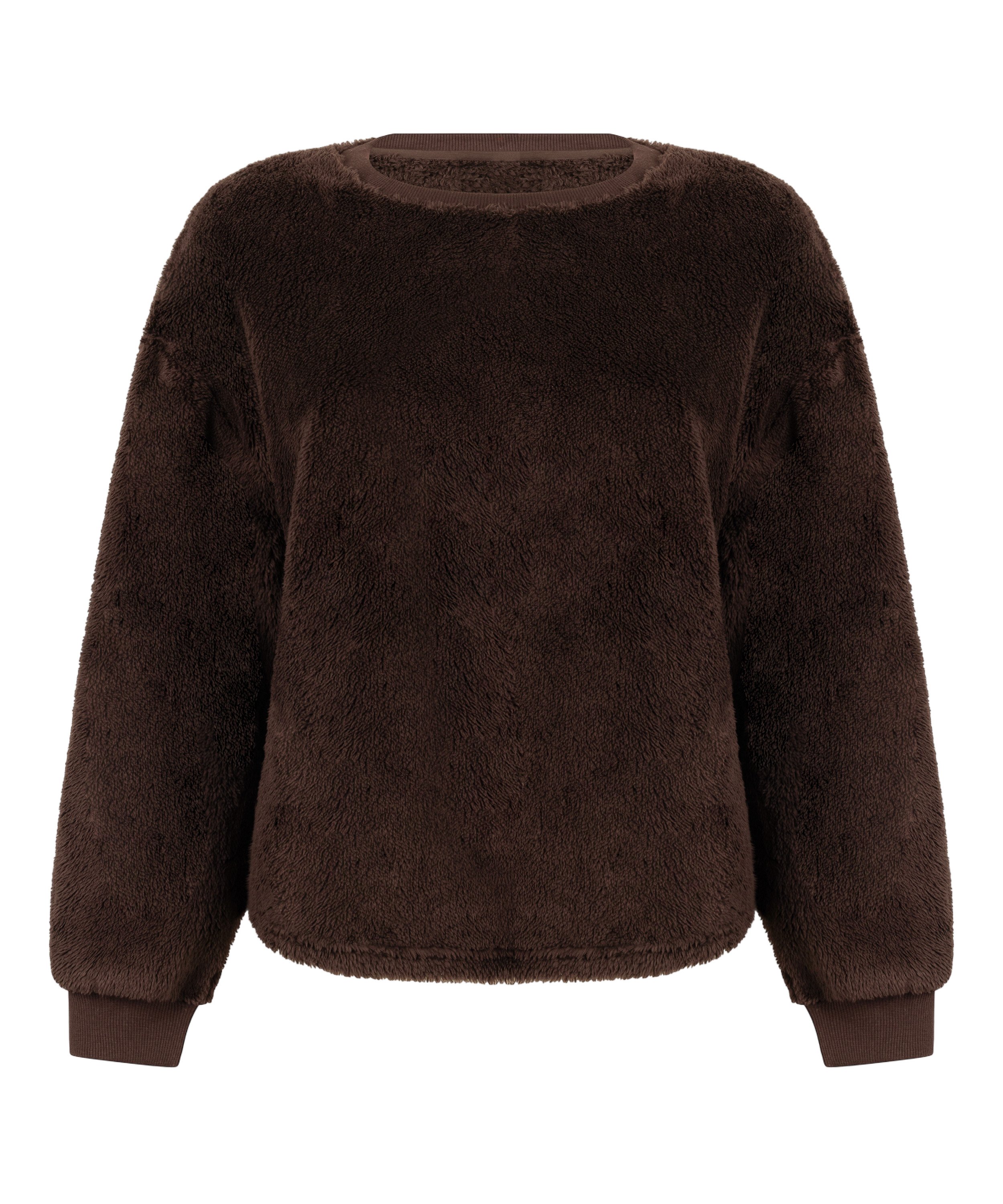 Langermet Topp Fluffy Fleece, Brun, main
