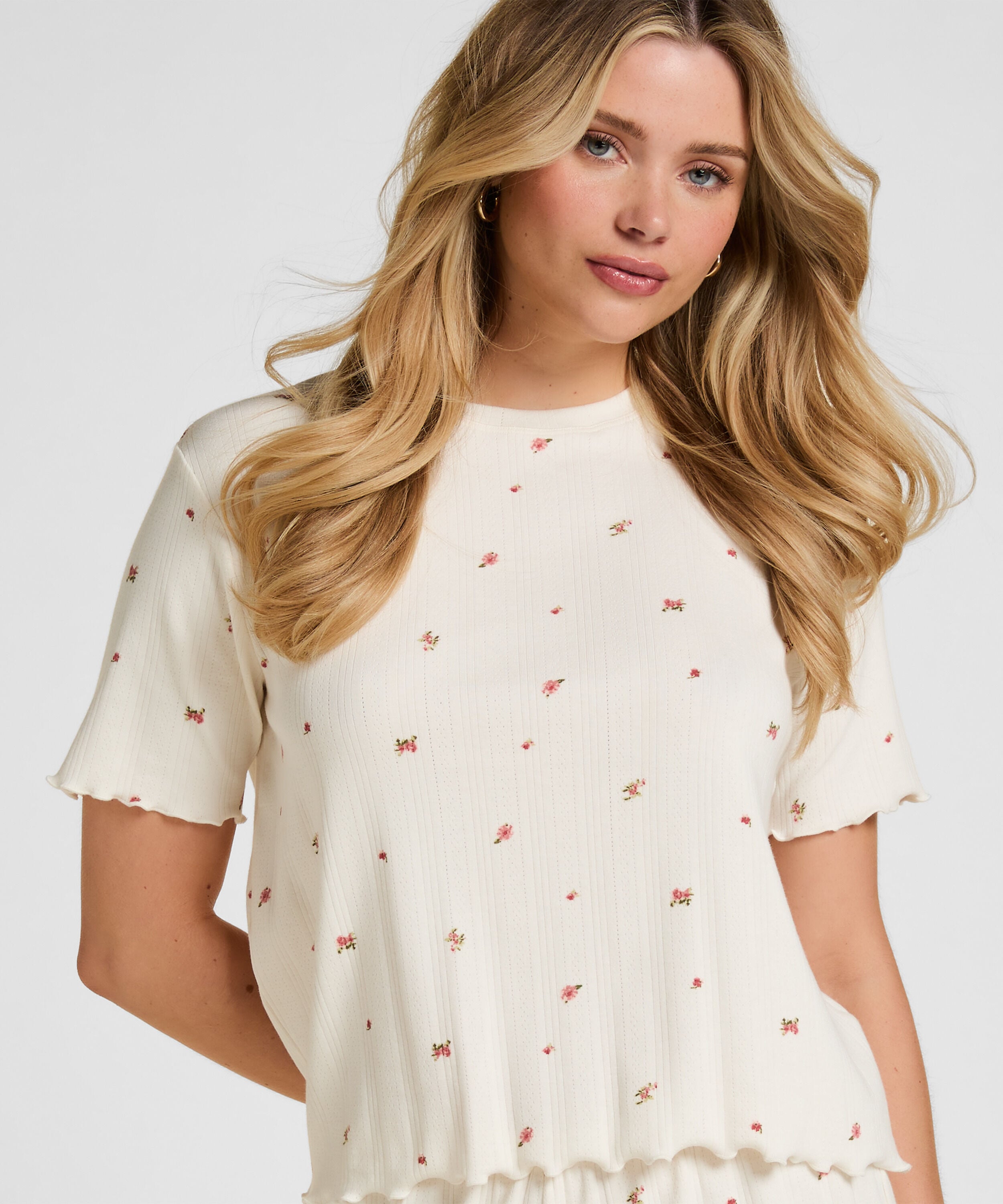 Pyjamas Topp Pointelle, Hvit Pyjamas Topp Pointelle, Hvit