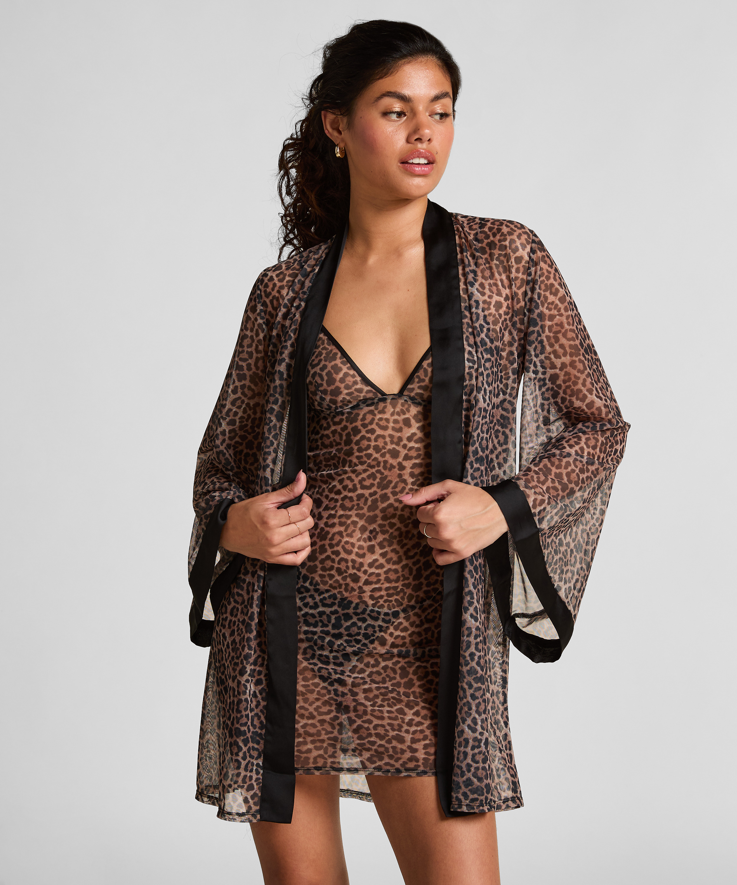 Kimono i leopardnett, Svart, main