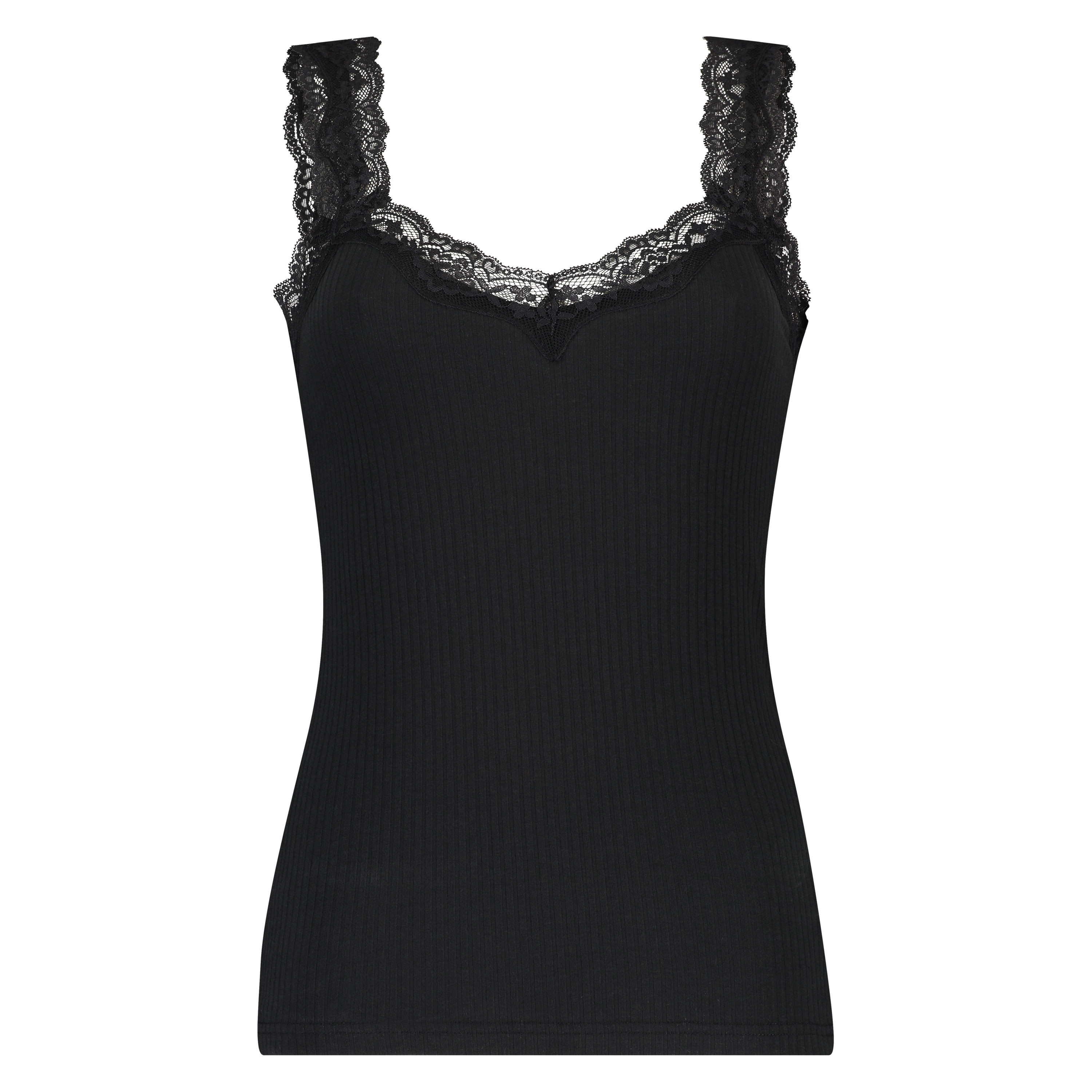Rib Cami Lace topp, Svart, main