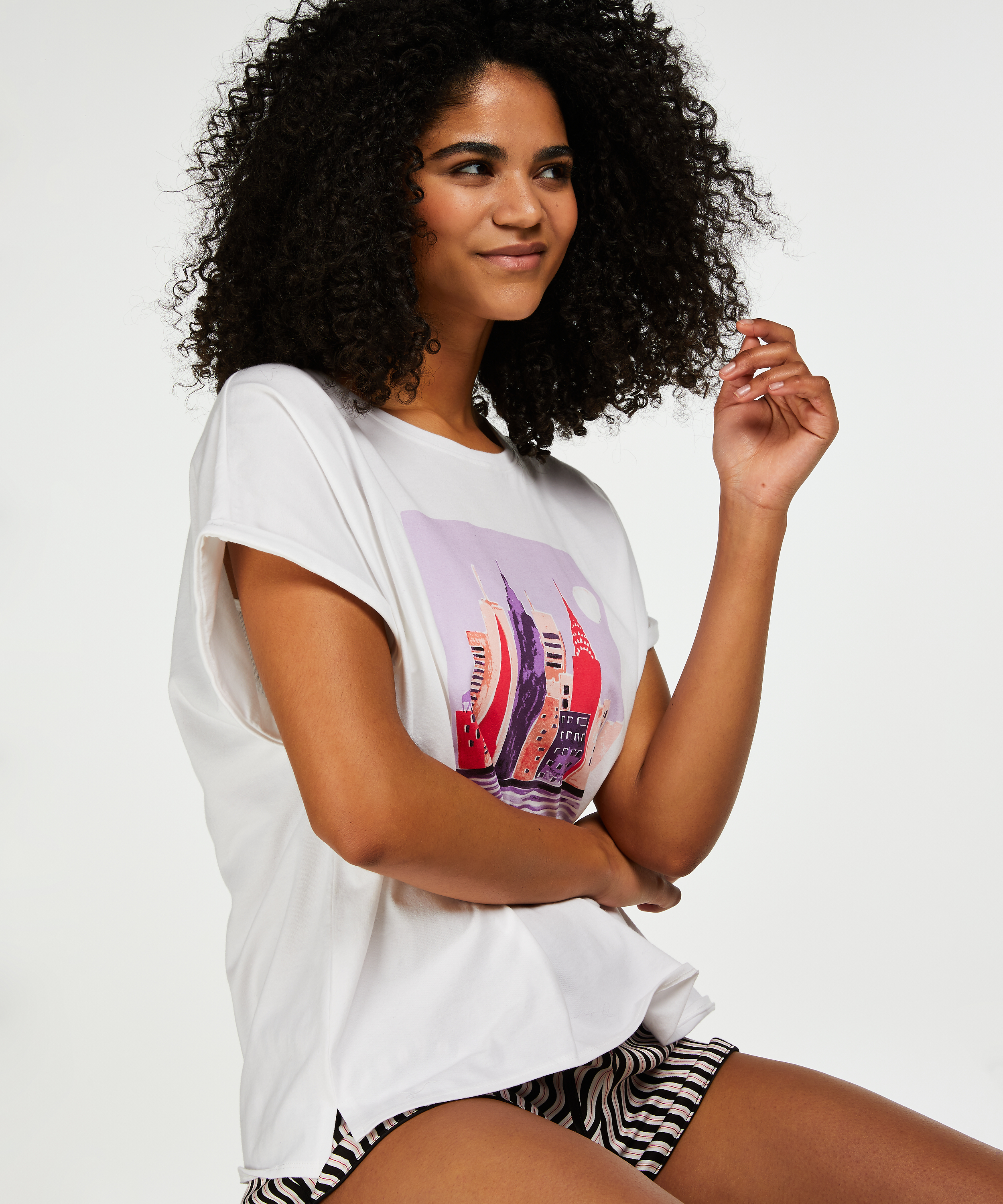 Kort sove-pysjamastopp, Hvit, main