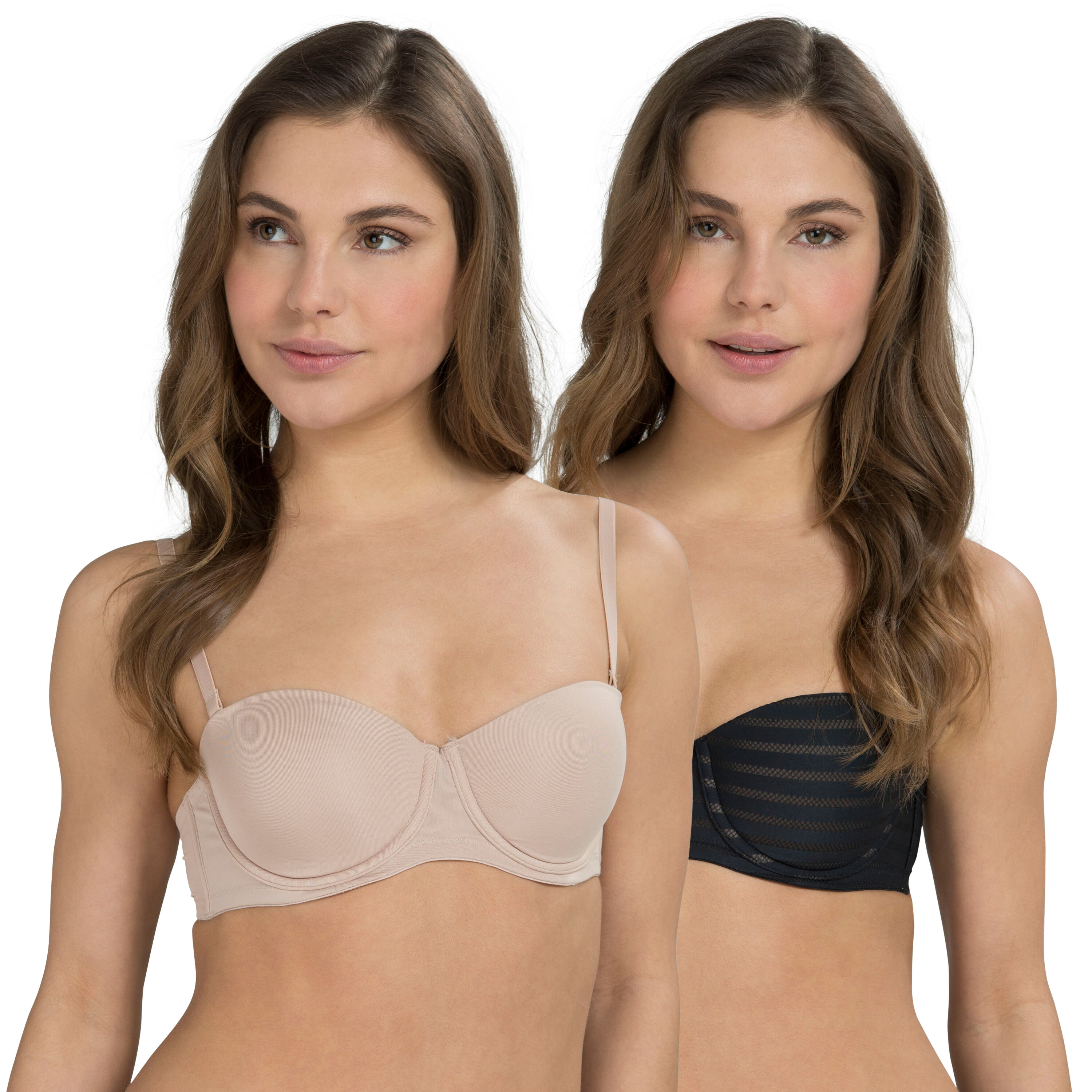 2 Strapless Padded Underwired Bras Lace, Svart