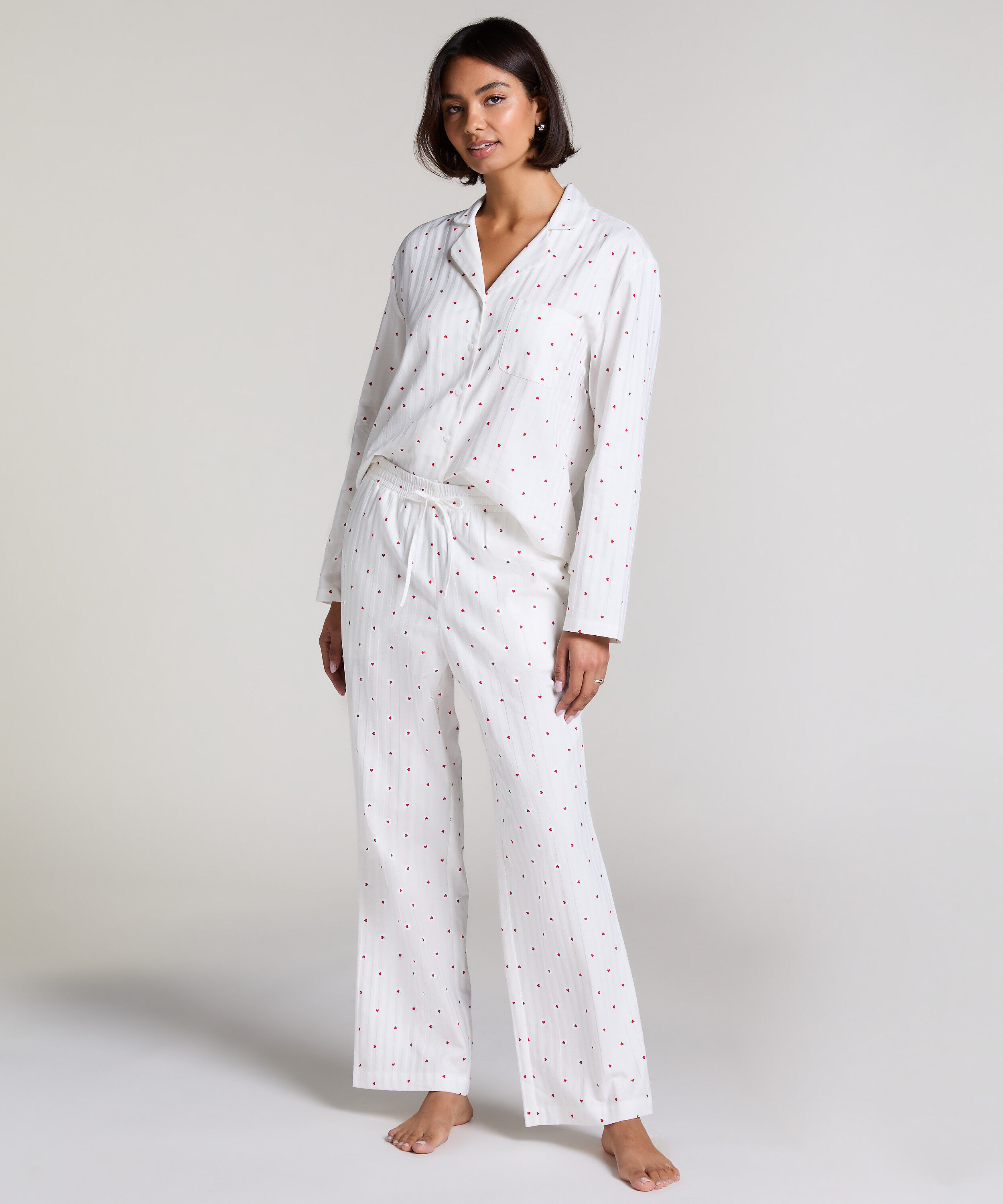 Jacquard Hearts Petite pysjamasbukse, Hvit