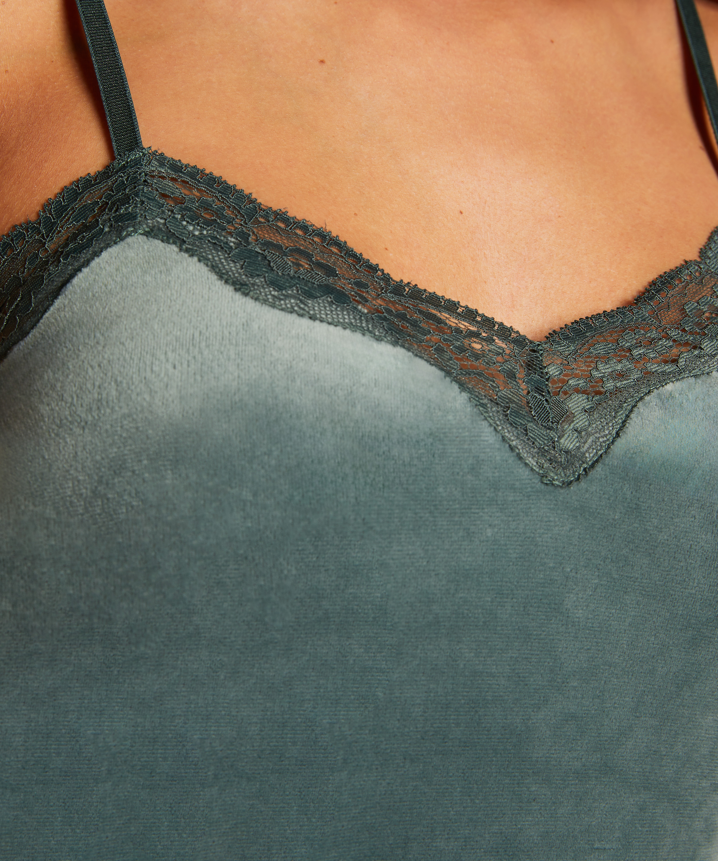 Cami-topp Velours Lace, Gr&oslash;nn, main