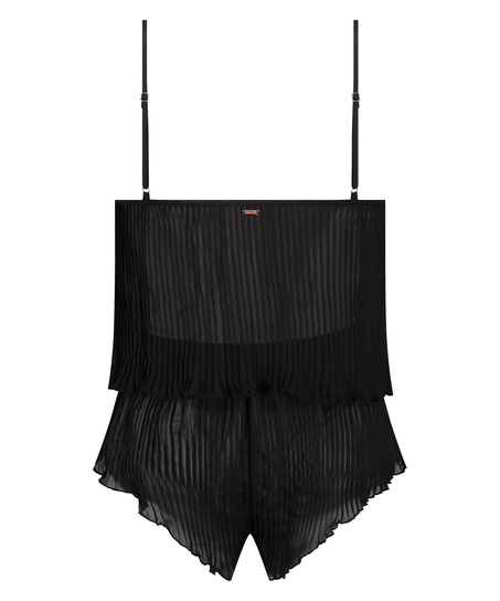 Chiffon plissé camisole-sett, Svart