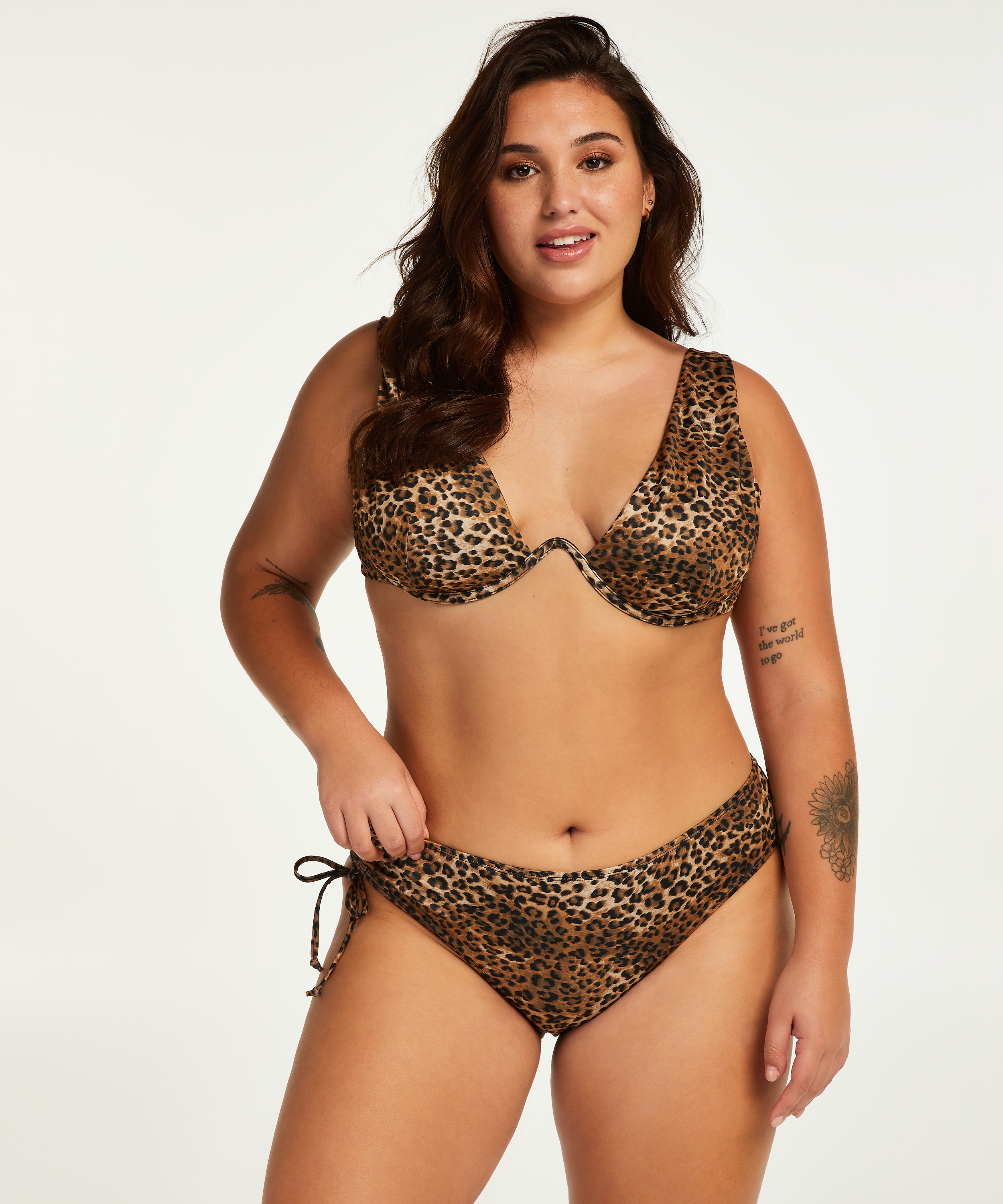 Leopard upolstret bikinioverdel med spiler, Brun, main