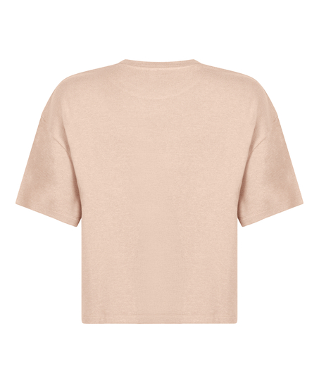Pysjamastopp i b&oslash;rstet jersey, Beige