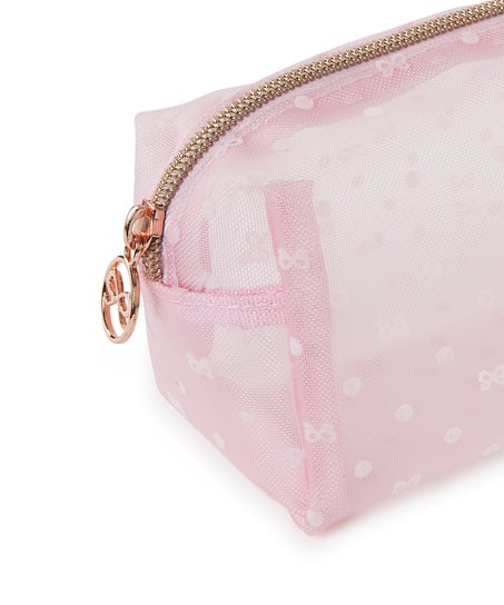 Prikkete makeupveske i mesh, Rosa