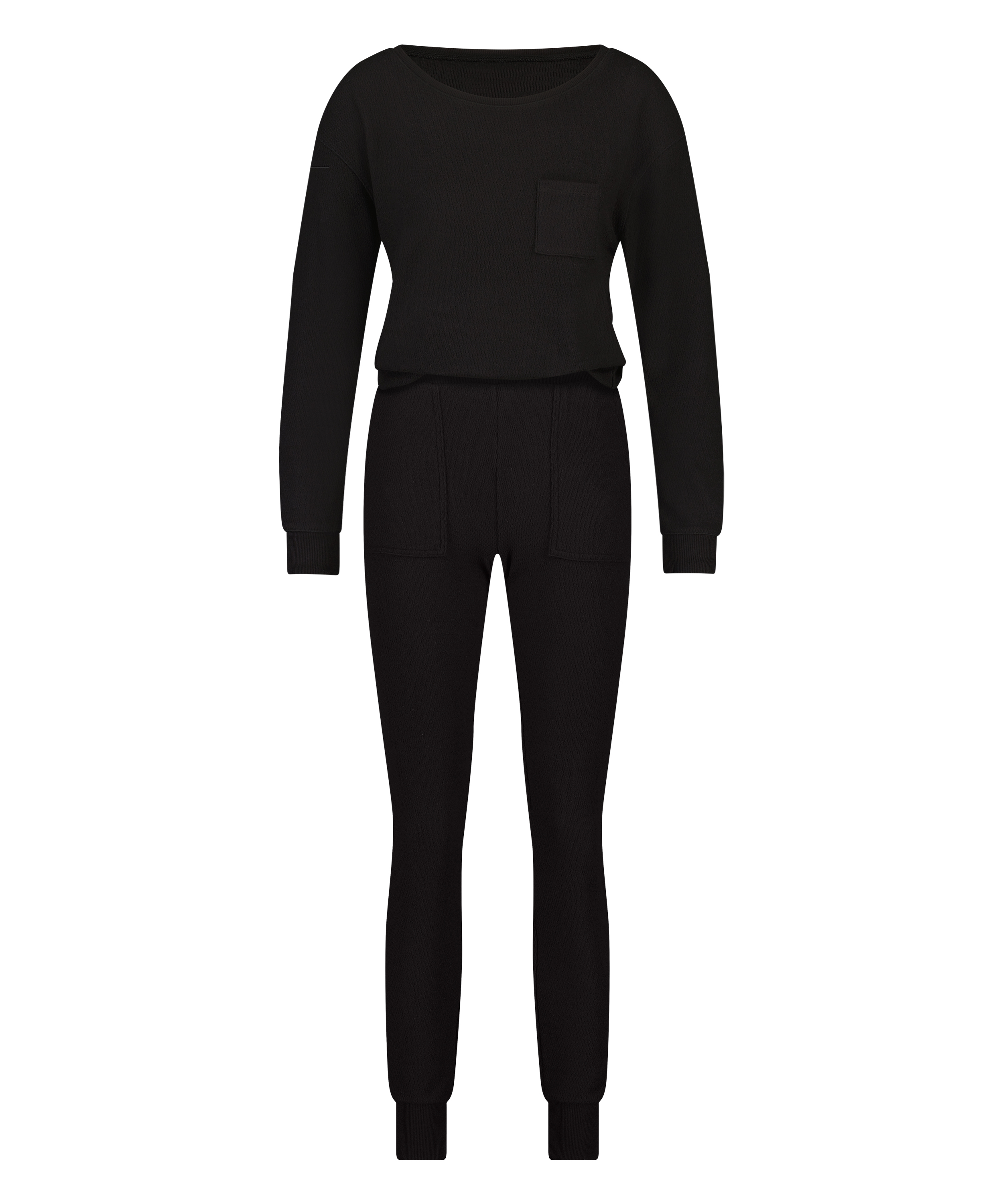 Waffle Placket pysjamas, Svart, main