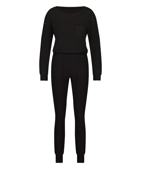 Waffle Placket pysjamas, Svart