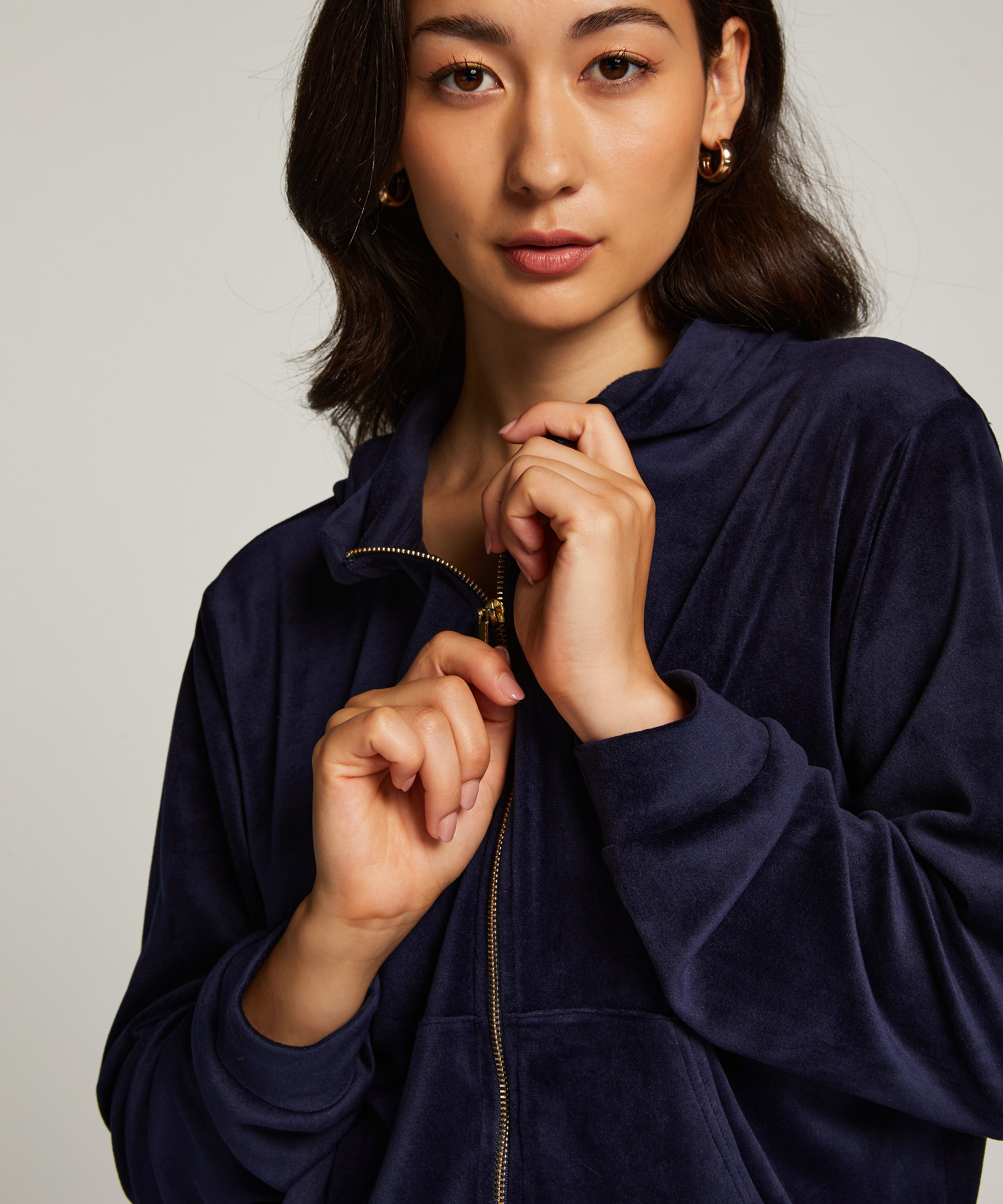 Hoodie jakke i velur, Blå, main